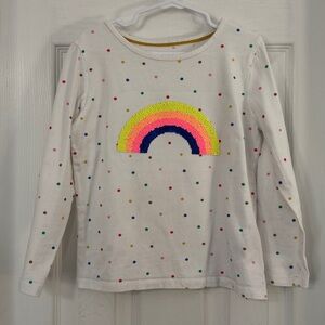 Mini Boden Girl White Long Sleeve Tee with Neon and Silver Gold Rainbow Sequin